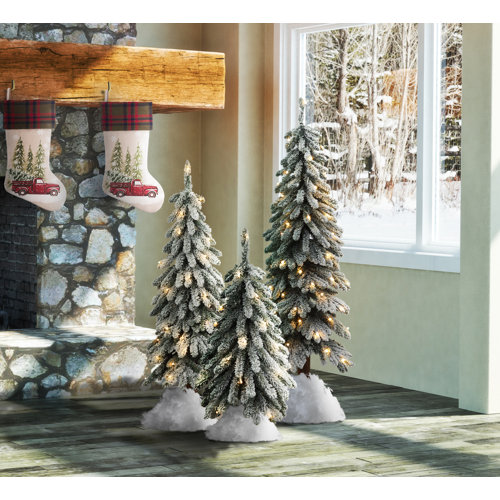 Haute Decor Lighted Artificial Pine Tree Set & Reviews Wayfair